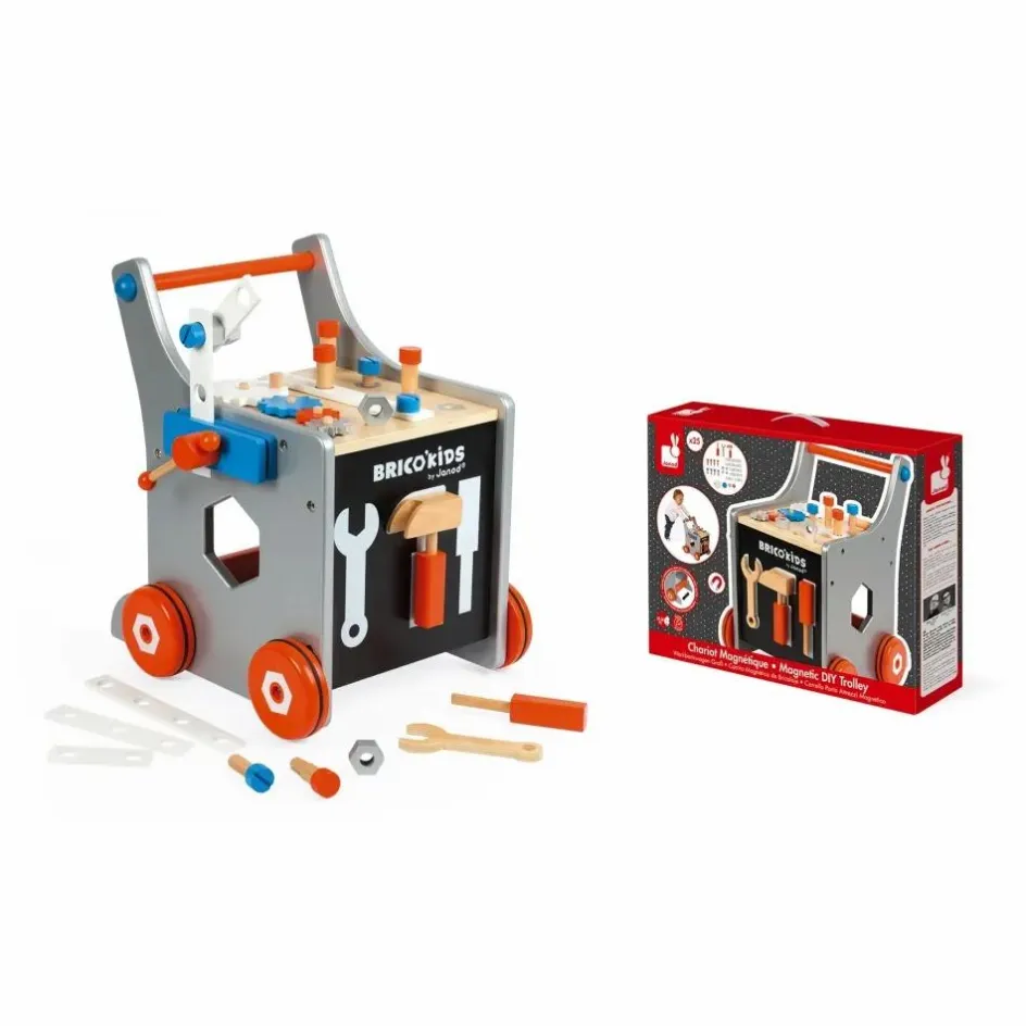 Janod Chariot magnétique Brico'Kids en bois avec 25 accessoires| Bricolage