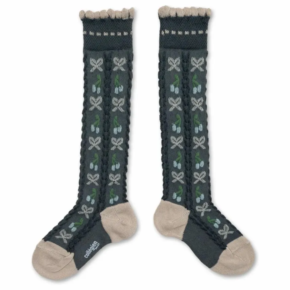 Clearance Collégien Chaussettes Cerise Nœuds | Gris anthracite