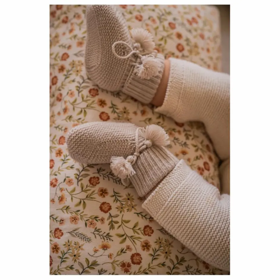 Sale Gentil Coquelicot Chaussons en tricot et pochon brodé | Gris perle