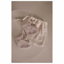 Sale Gentil Coquelicot Chaussons en tricot et pochon brodé | Gris perle
