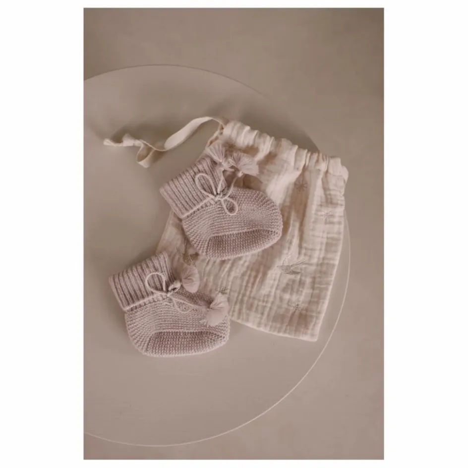 Sale Gentil Coquelicot Chaussons en tricot et pochon brodé | Gris perle