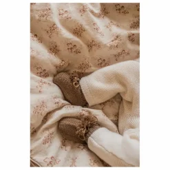 Gentil Coquelicot Chaussons en tricot et pochon brodé || Chaussons