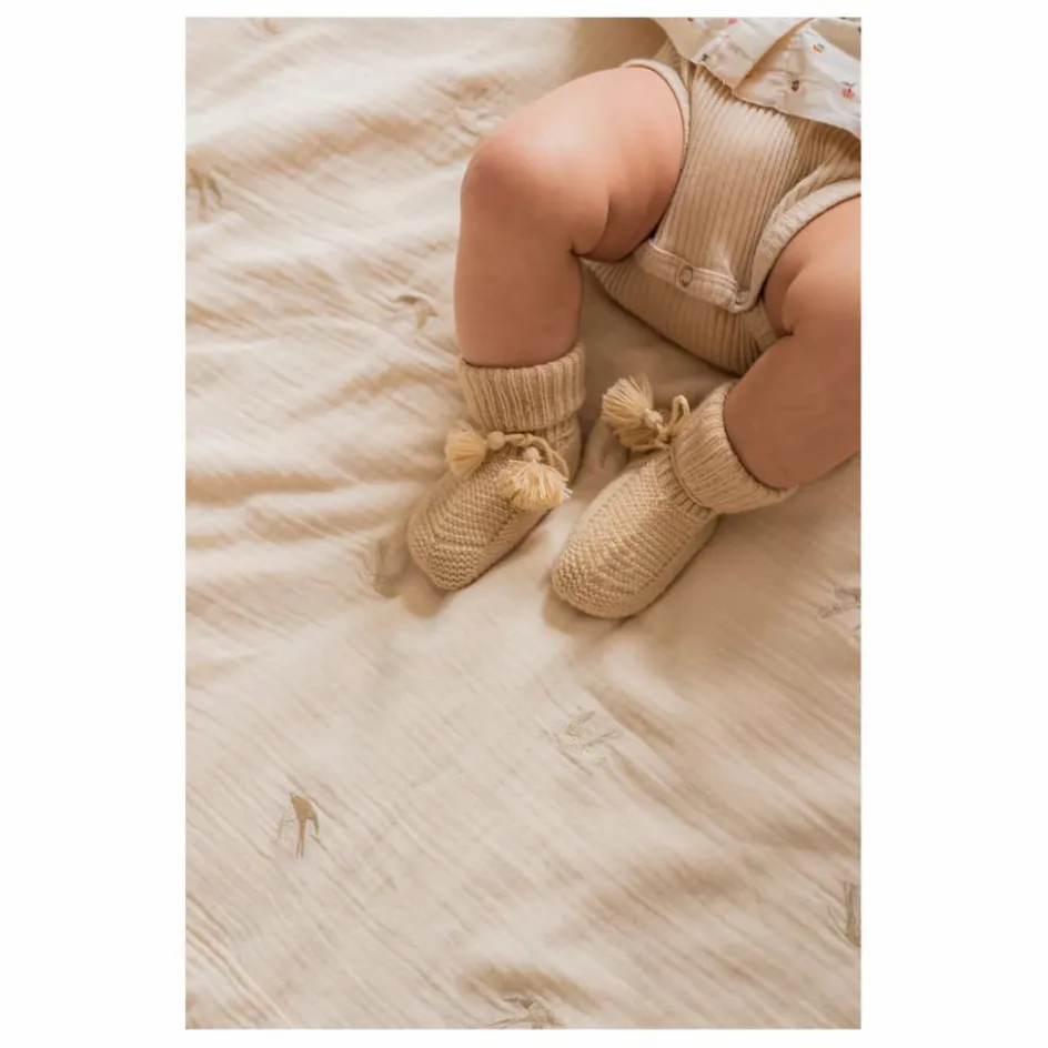 Gentil Coquelicot Chaussons en tricot et pochon brodé || Chaussons|Cadeau De Naissance