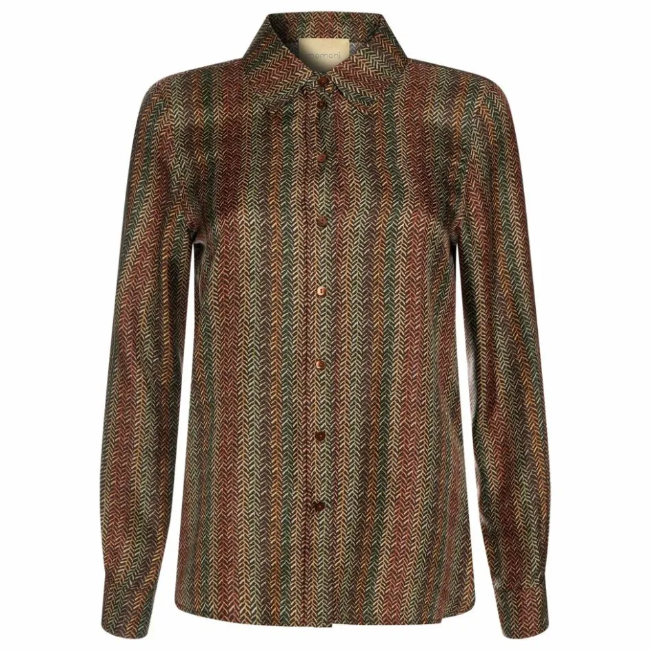 Momoni Chemise Arles Imprimée Soie | Marron