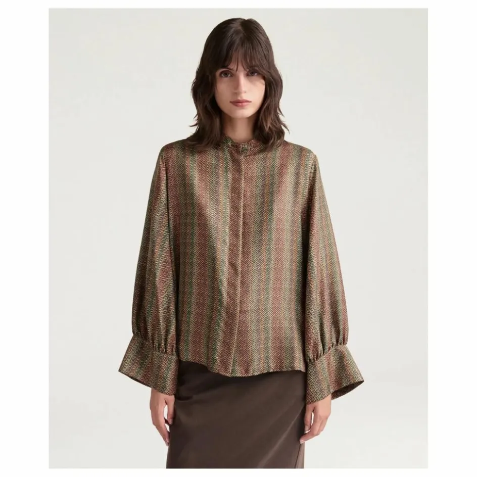 Momoni Chemise Arles Imprimée Soie | Marron