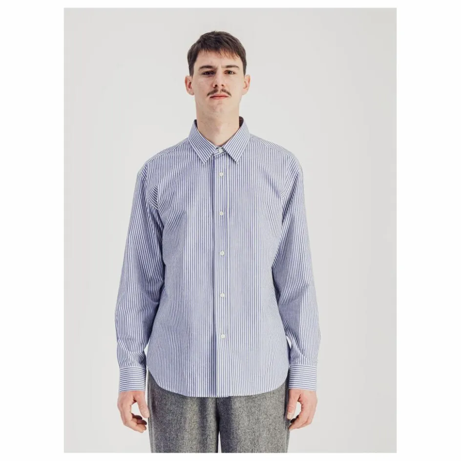 New Parages Chemise Daily Rayée Popeline de Coton | Bleu