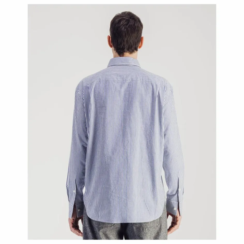 New Parages Chemise Daily Rayée Popeline de Coton | Bleu