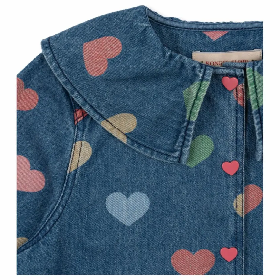 Sale Konges Sløjd Chemise en Jean Magot Cœurs Coton Bio | Bleu