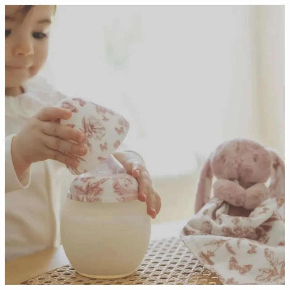 Elhée Coffret biberon en silicone médical et doudou lange Augustin le lapin Toile de Jouy - x Tartine et Chocolat || Biberons|Cadeau De Naissance