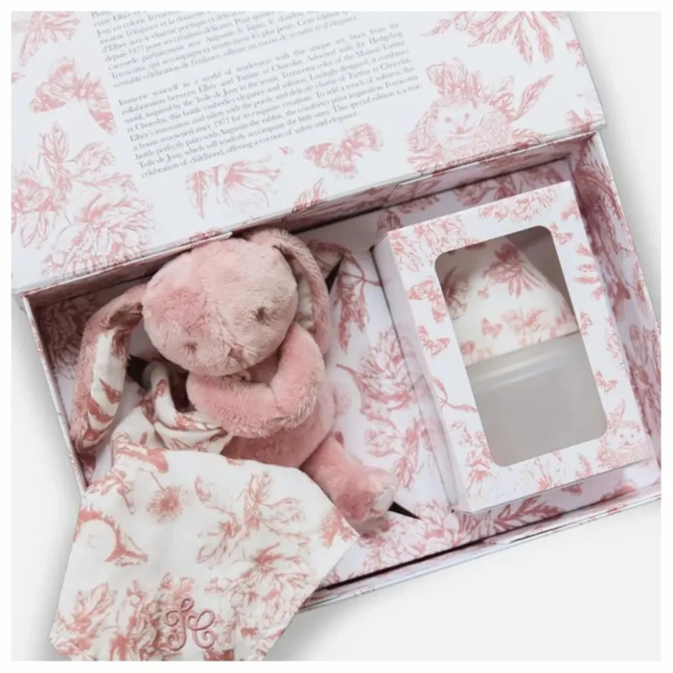 Elhée Coffret biberon en silicone médical et doudou lange Augustin le lapin Toile de Jouy - x Tartine et Chocolat || Biberons|Cadeau De Naissance