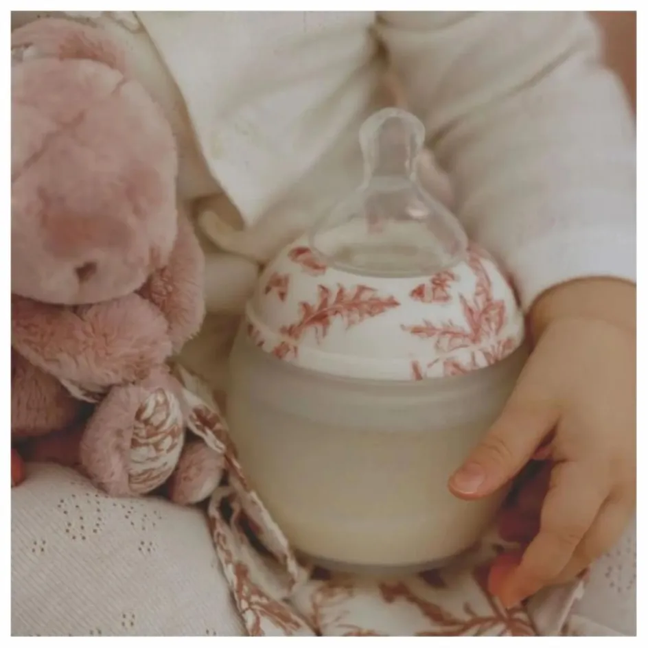 Elhée Coffret biberon en silicone médical et doudou lange Augustin le lapin Toile de Jouy - x Tartine et Chocolat || Biberons|Cadeau De Naissance
