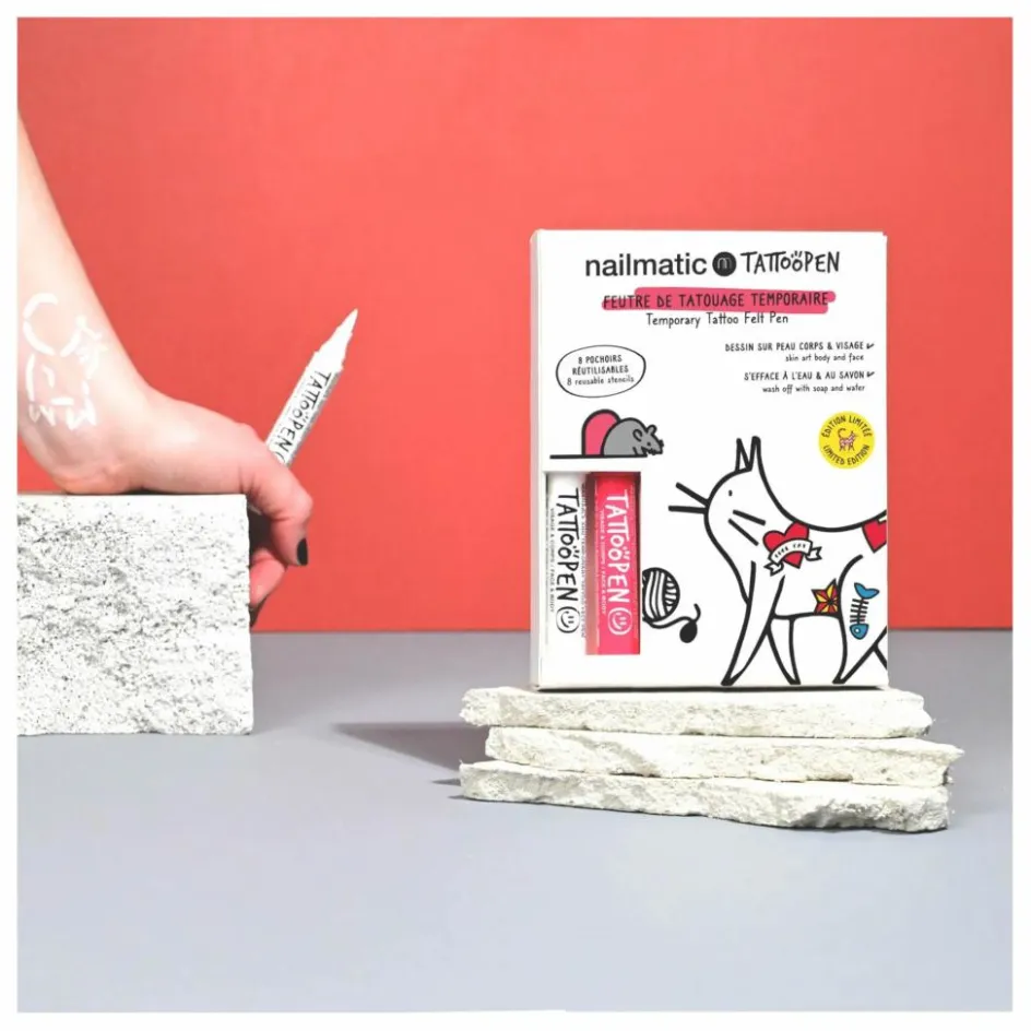 Hot Nailmatic Kids Coffret duo Tattoopen & Pochoir Réutilisable Cat x AMI IMAGINAIRE Non teinté