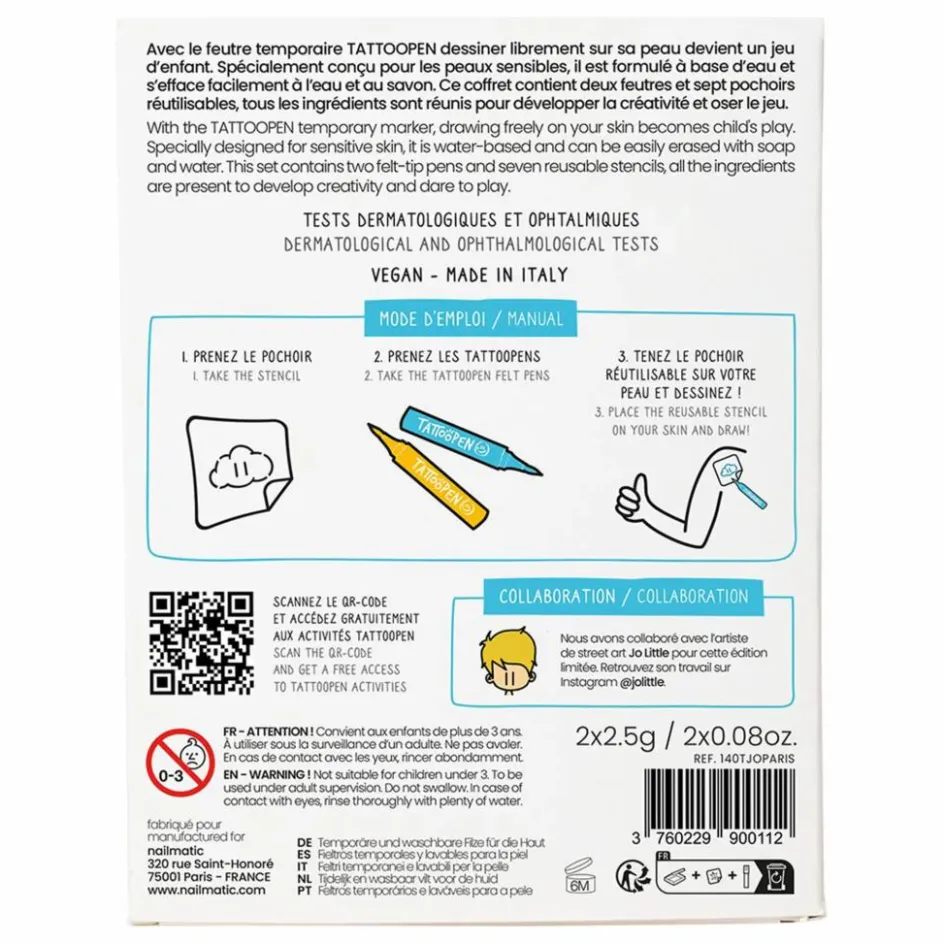 Enfant Nailmatic Kids Soins Du Corps|Coffrets*Coffret duo Tattoopen & Pochoir Réutilisable Paris x JO LITTLE