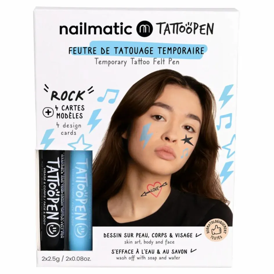 Outlet Nailmatic Kids Coffret Kit duo feutre de tatouage Tattoopen Rock Non teinté