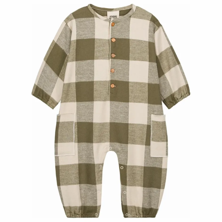 Outlet Studio Bohème Combinaison Big Papi Carreaux Coton Bio | Vert kaki