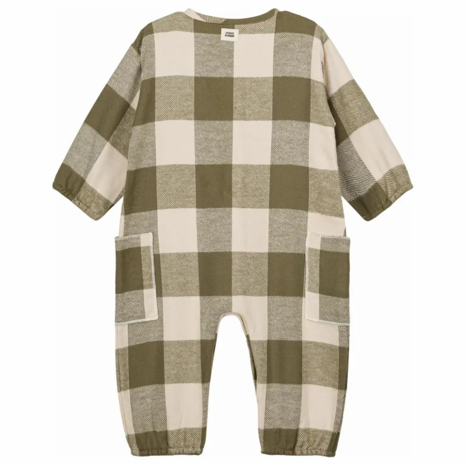 Outlet Studio Bohème Combinaison Big Papi Carreaux Coton Bio | Vert kaki