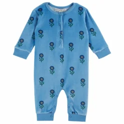 Outlet Emile et Ida Combinaison Molleton Fleurs | Bleu
