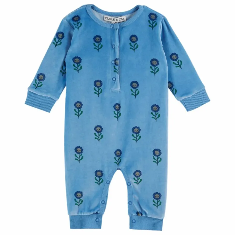 Outlet Emile et Ida Combinaison Molleton Fleurs | Bleu