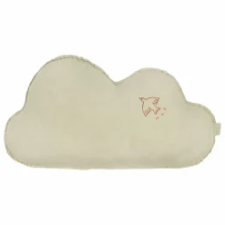 New Nobodinoz Coussin Nuage avec broderie Oiseau - Lin Français | Matcha