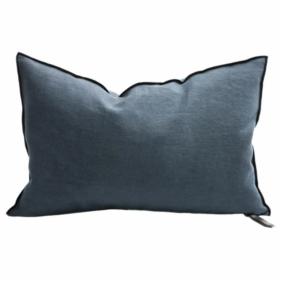 Discount Maison de Vacances Coussin Vice Versa Black Line en lin stone washed | Encre