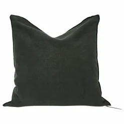 Clearance Maison de Vacances Coussin Vice versa black line en lin lavé stone washed | Asphalte