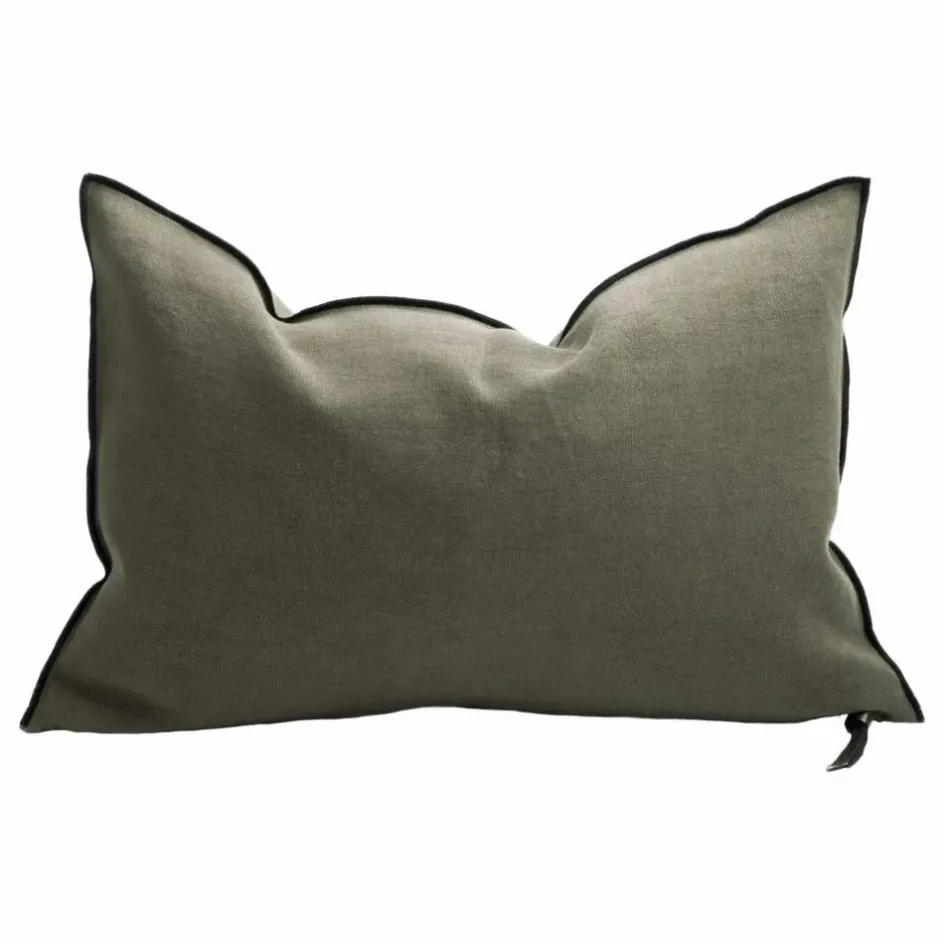 Outlet Coussin Vice Versa Black Line en lin stone washed | Coussins