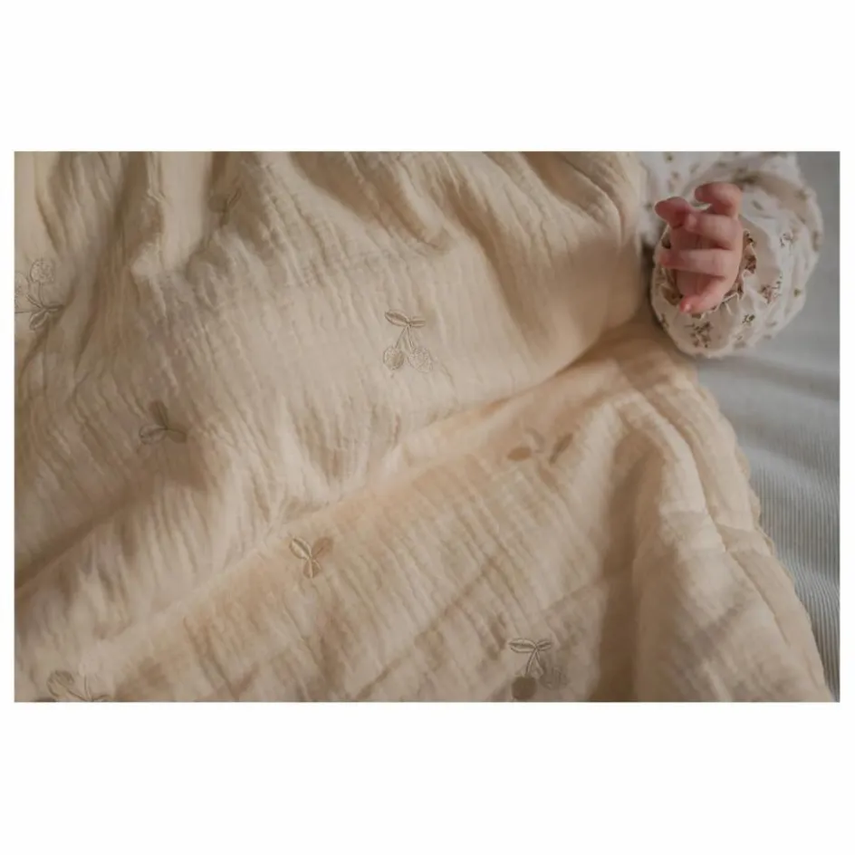 Clearance Gentil Coquelicot Couverture brodée trèfles en gaze de coton Naturel