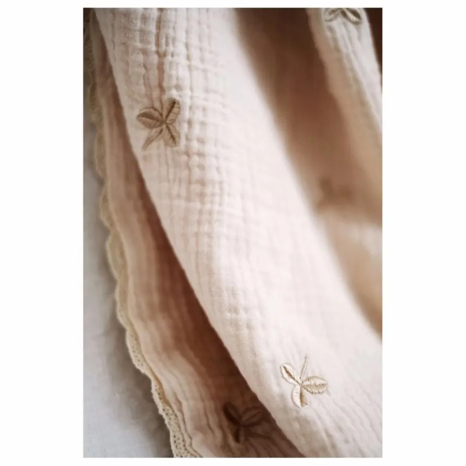 Clearance Gentil Coquelicot Couverture brodée trèfles en gaze de coton Naturel