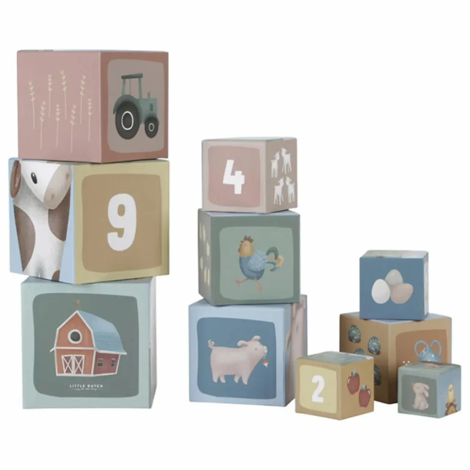 Little Dutch Cubes à empiler en carton FSC - Little Farm| Jouets D'Éveil|Jouets D'Éveil