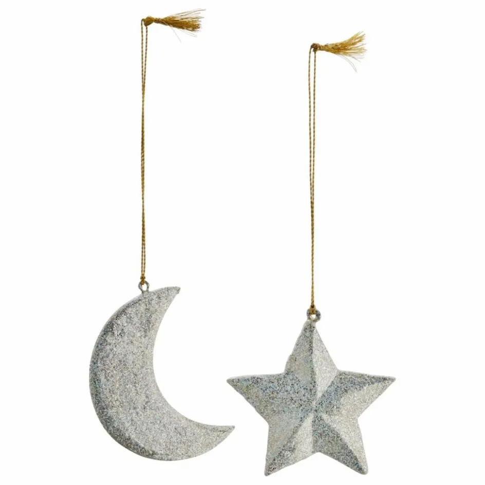 Madam Stoltz Décoration de Noël Lune et étoile en papier mâché - Set de 2 ||Enfant Décoration De Fête