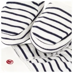 Discount Petit Bateau Ensemble Chaussons et Bonnet Marinière | Bleu marine
