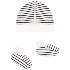 Discount Petit Bateau Ensemble Chaussons et Bonnet Marinière | Bleu marine