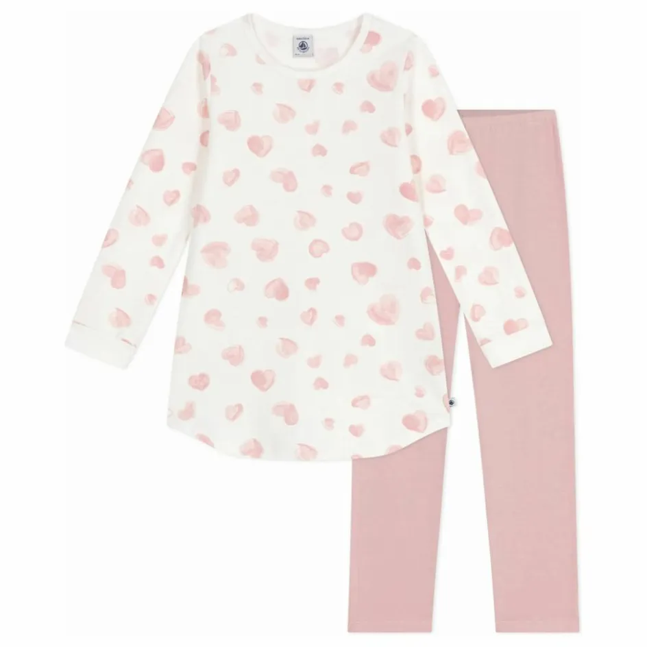 Petit Bateau Ensemble Chemise de Nuit et Legging Cœurs Coton Bio ||Enfant Nuit, Sous-Vêtements
