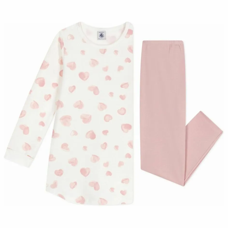Petit Bateau Ensemble Chemise de Nuit et Legging Cœurs Coton Bio ||Enfant Nuit, Sous-Vêtements