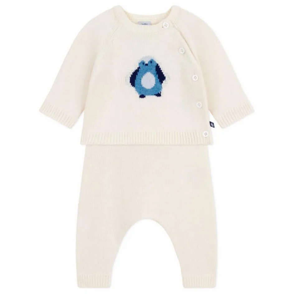 Hot Petit Bateau Ensemble Pull et Legging Pingouin Laine | Ecru