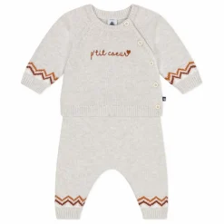 Best Petit Bateau Ensemble Pull et Pantalon P'tit Cœur Laine | Beige chiné