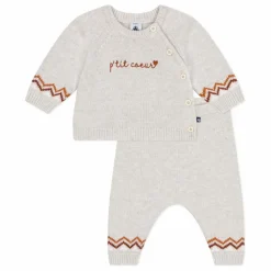 Best Petit Bateau Ensemble Pull et Pantalon P'tit Cœur Laine | Beige chiné