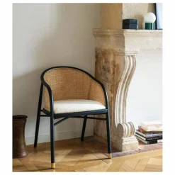 The Socialite Family Fauteuil cannage Cavalo en hêtre et laine bouclette | Crème