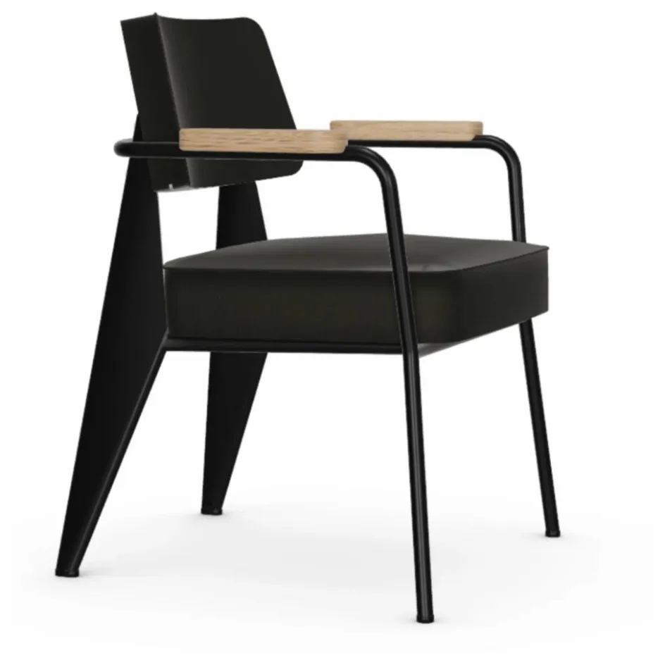 Online Vitra Fauteuil Direction, piétement noir foncé- Jean Prouvé | Gris foncé