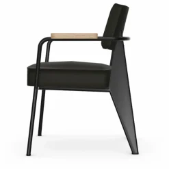 Online Vitra Fauteuil Direction, piétement noir foncé- Jean Prouvé | Gris foncé