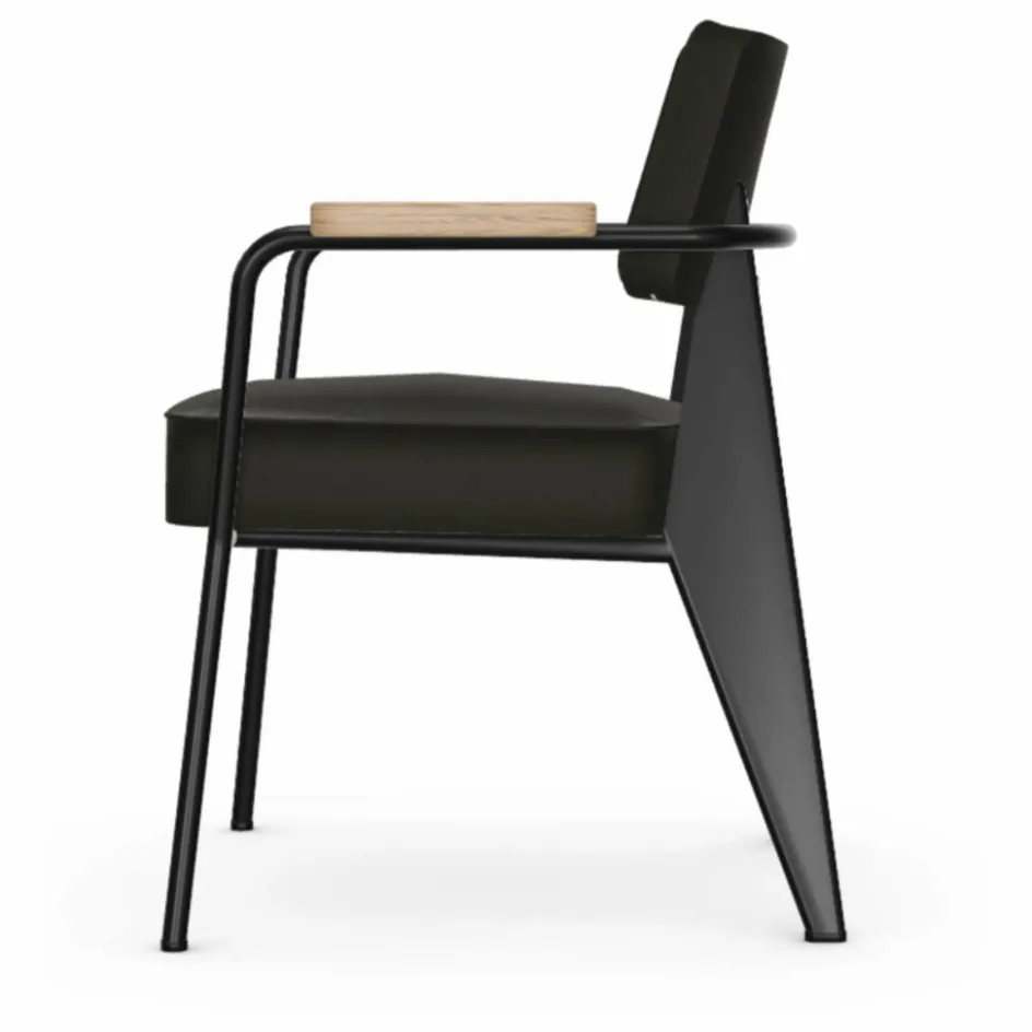 Online Vitra Fauteuil Direction, piétement noir foncé- Jean Prouvé | Gris foncé