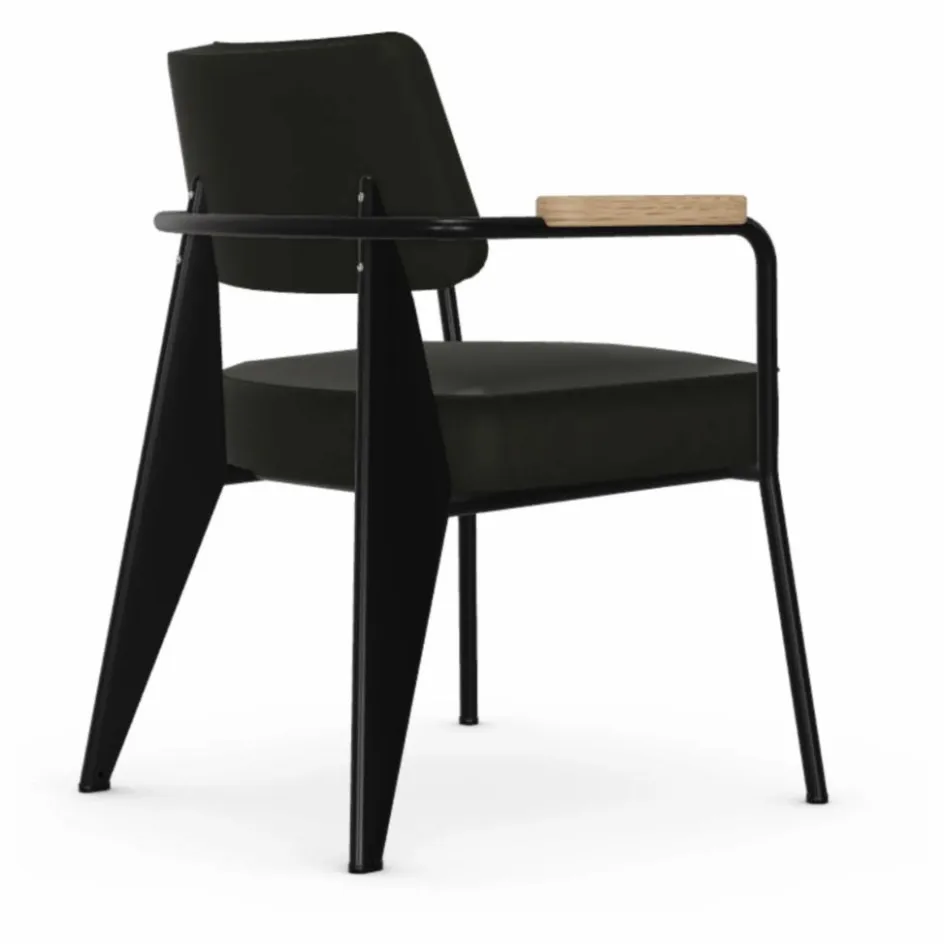 Online Vitra Fauteuil Direction, piétement noir foncé- Jean Prouvé | Gris foncé