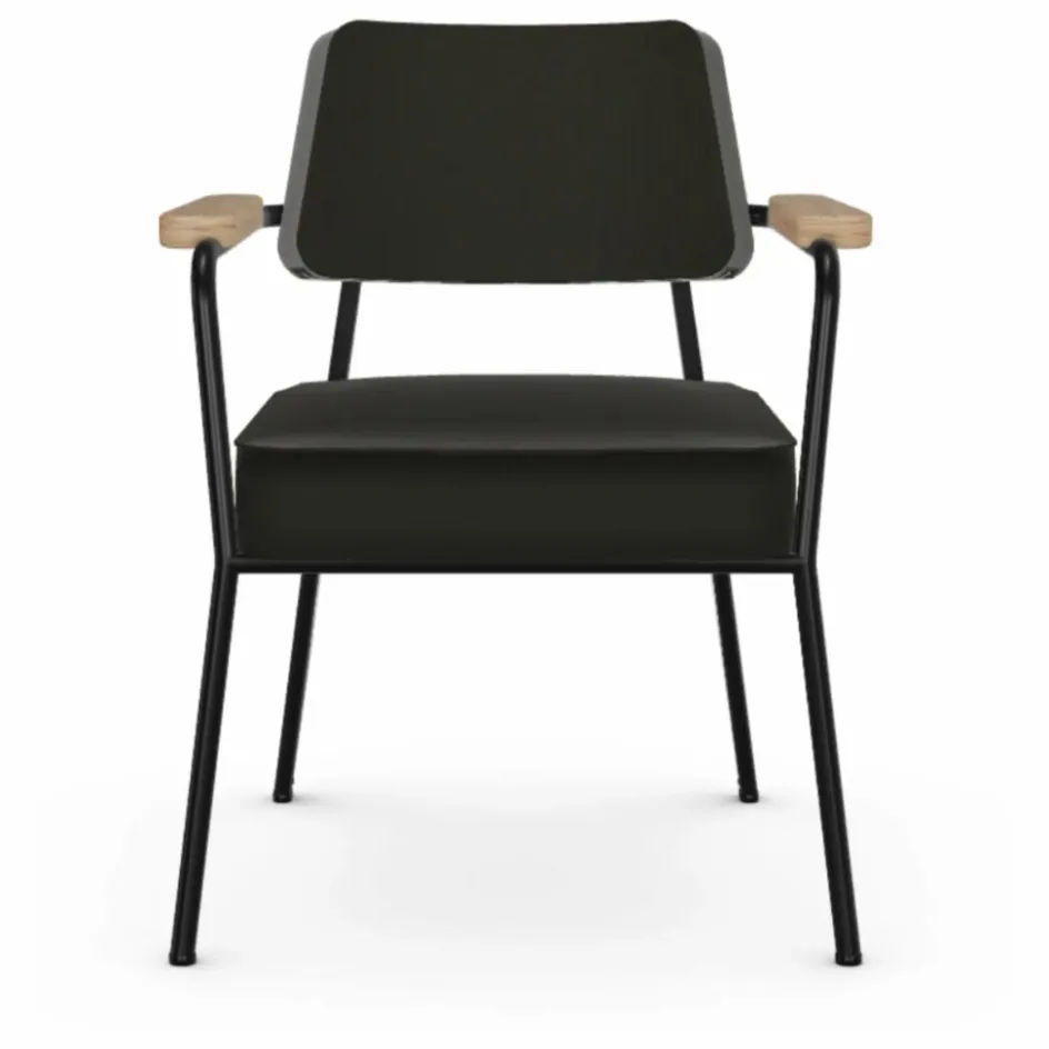 Online Vitra Fauteuil Direction, piétement noir foncé- Jean Prouvé | Gris foncé