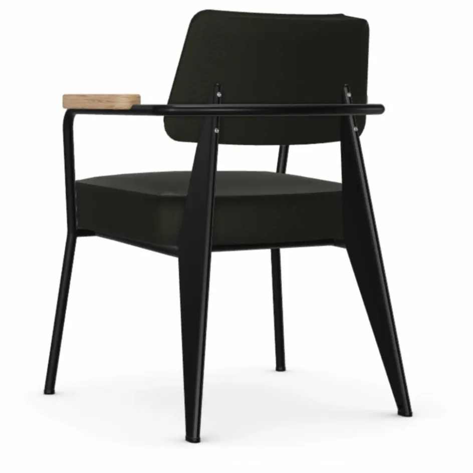 Online Vitra Fauteuil Direction, piétement noir foncé- Jean Prouvé | Gris foncé