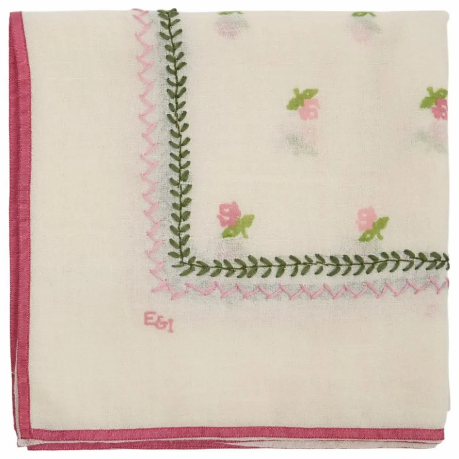 Discount Emile et Ida Foulard Roses Brodé Laine | Ecru