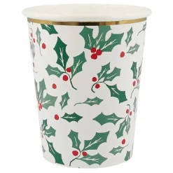 Meri Meri Gobelets Houx avec dorure - set de 8|Enfant Décoration De Fête