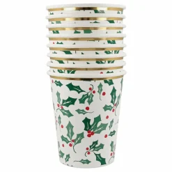 Meri Meri Gobelets Houx avec dorure - set de 8|Enfant Décoration De Fête