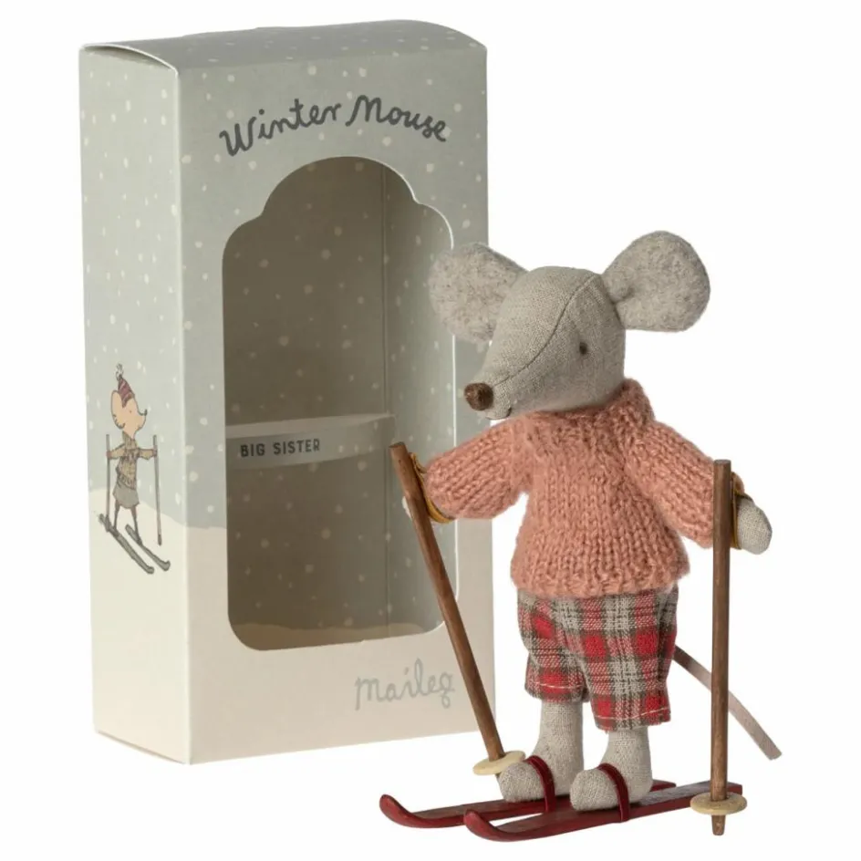 Maileg Grande sœur souris avec sa paire de ski| Maisons De Poupées