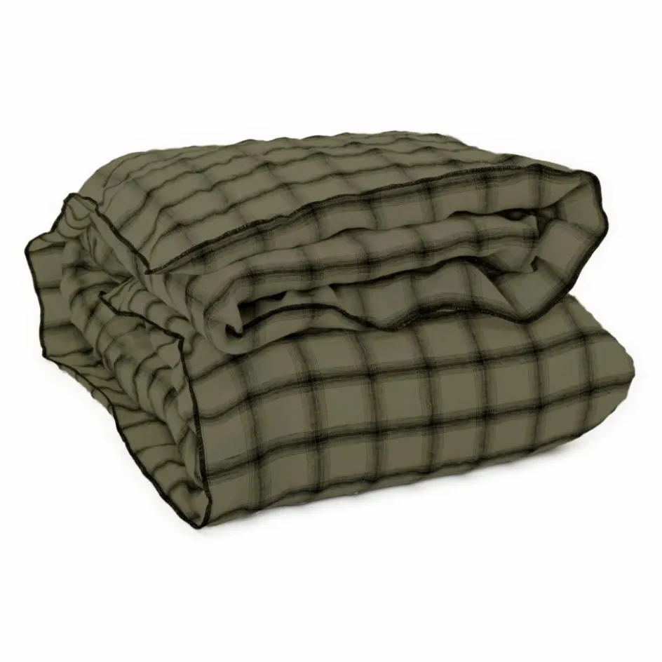 New Le Monde Sauvage Housse de couette Highlands en lin lavé | Vert kaki