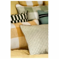 Online Haomy Housse de coussin vichy en lin Piana II | Vert amande